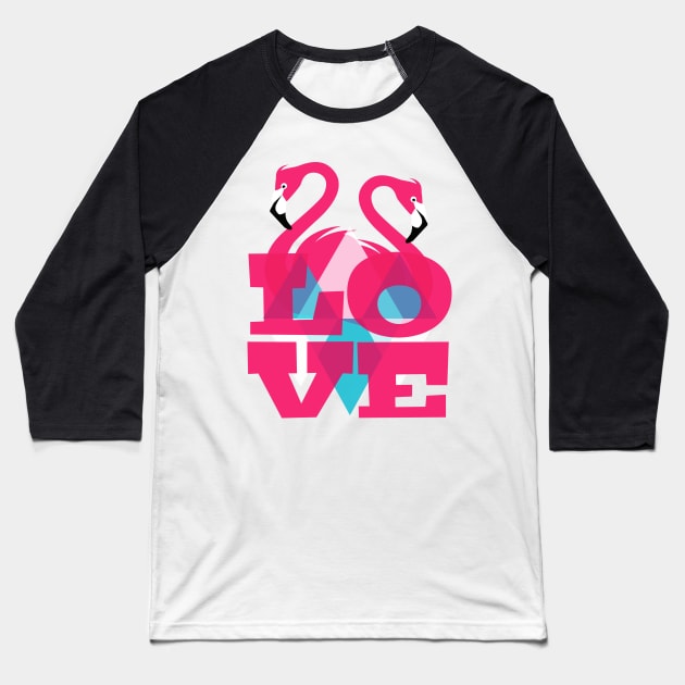 Birds - Pink Flamingos in Love Baseball T-Shirt by Piakolle